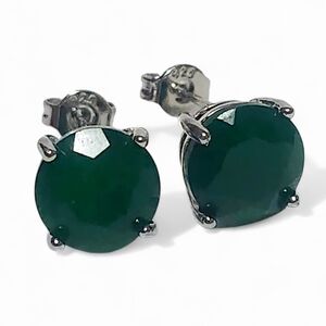 4.00 ctw Emerald Solitaire Silver Stud Earrings NEW